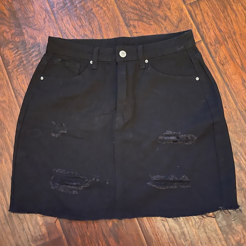Black denim skirt